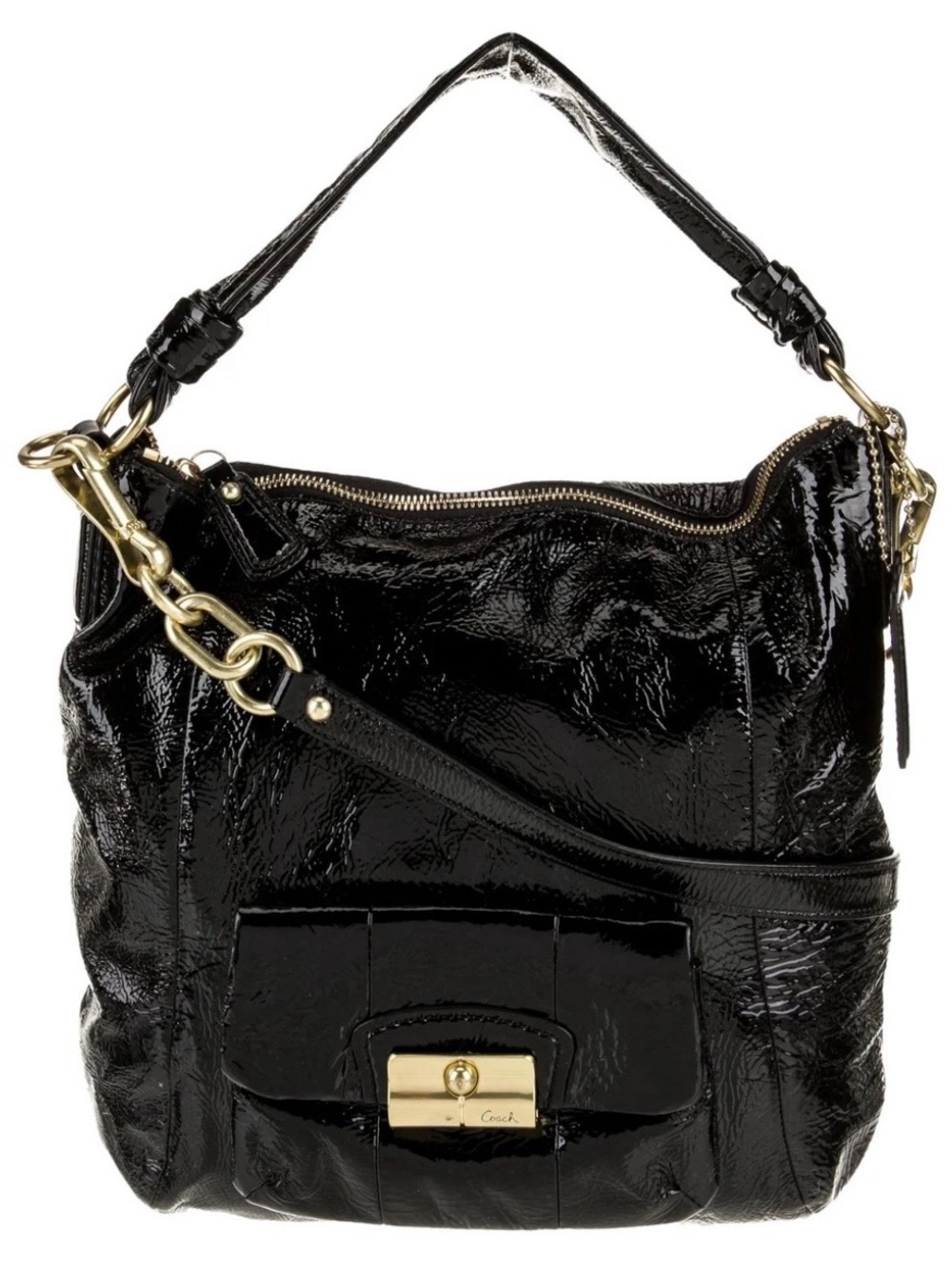 COACH Black Patent Leather Kristin Convertible Hobo Handbag Purse Bag 16013